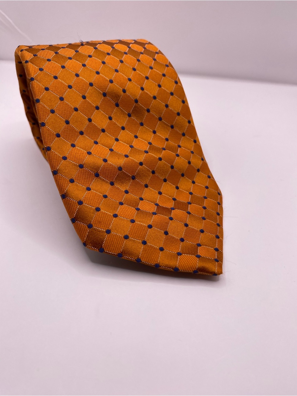 Nordstrom Orange Silk Tie with Blue Dot Lattice